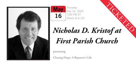 banner ad for upcoming event with journalist Nicholas D. Kristof 