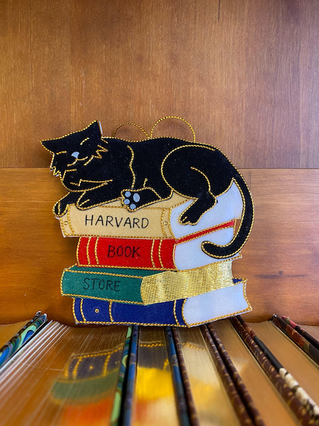 Harvard Book Store Cat on Books Ornament